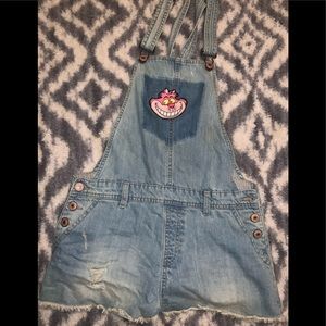 Forever 21 denim overall with the Cheshire cat
